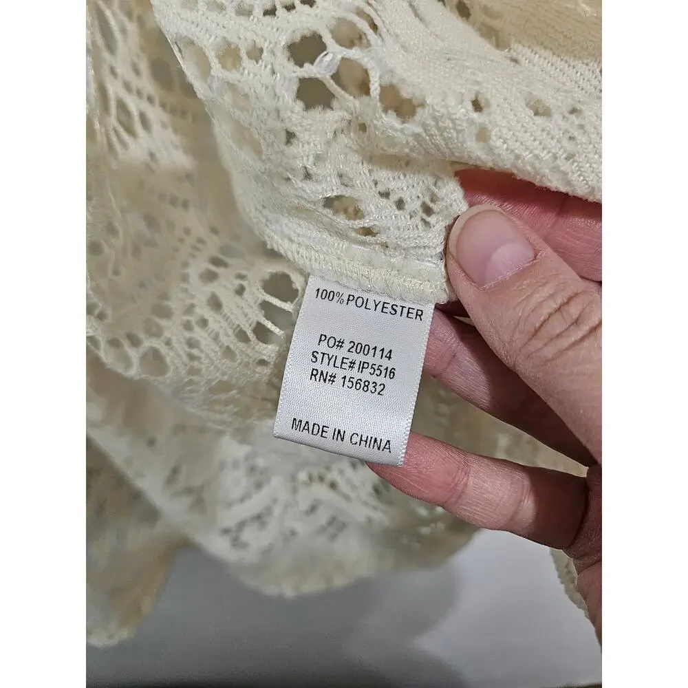Bibi Oversized Cream Lace Button Down Shacket Size Small Front Pockets Collar - Picture 10 of 10